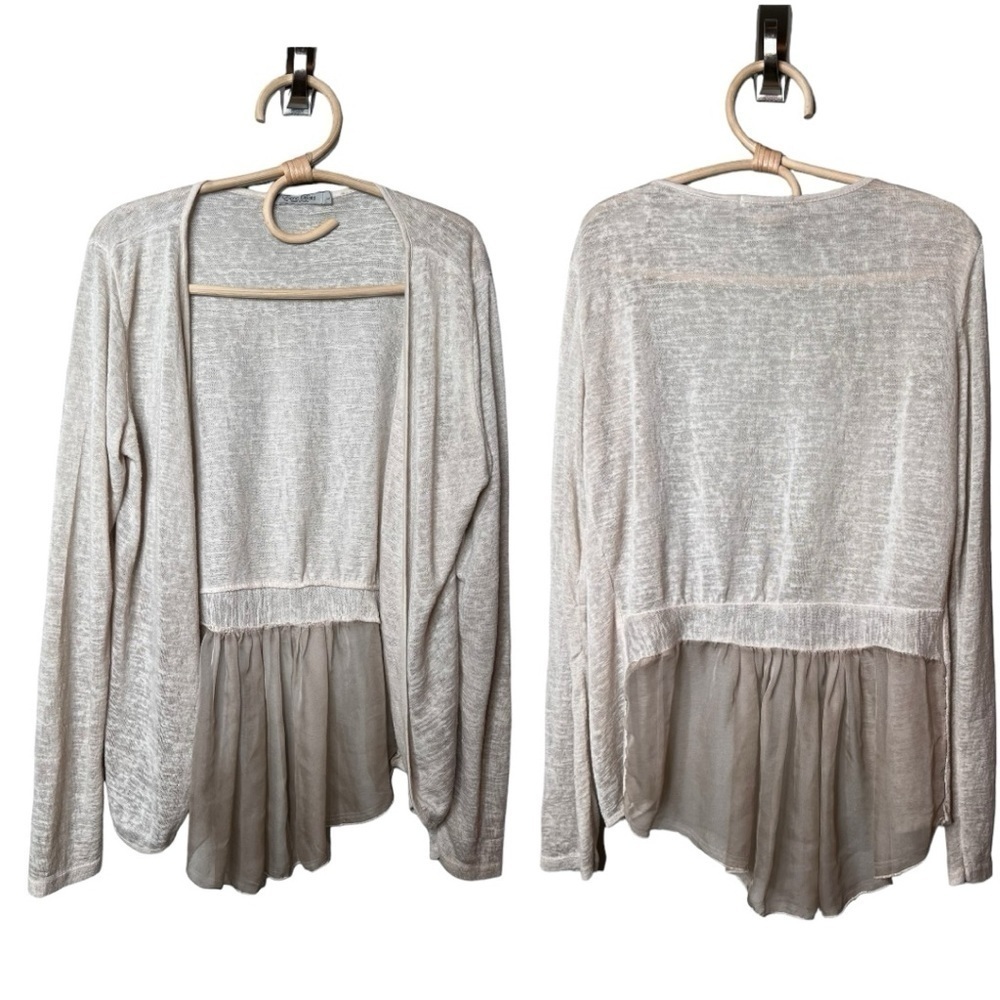 Elena Baldi Oat Sheer Cardigan with Contrasting Silky Hem Made in Italy Size L